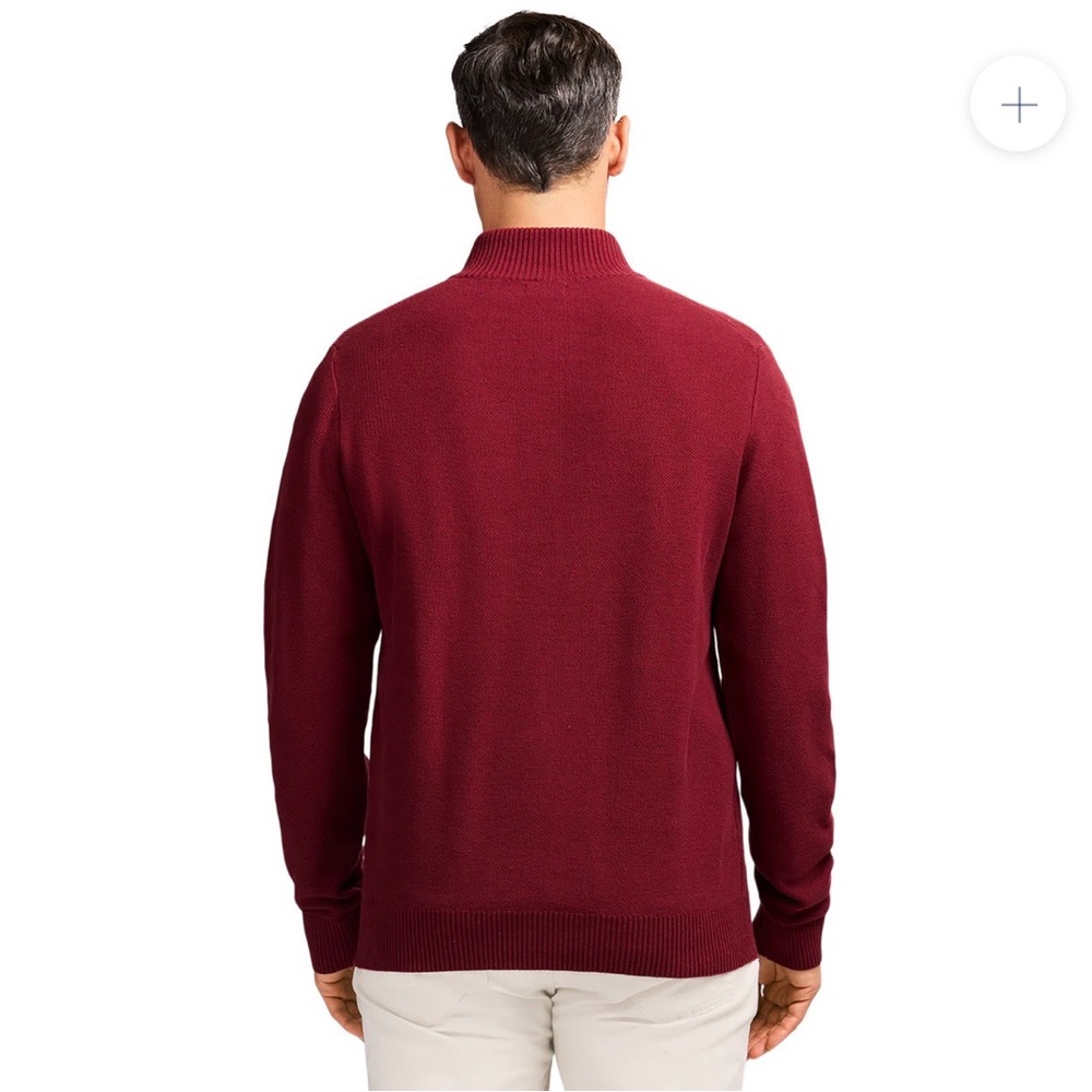 IZOD Men's 1/4 Zip Solid Cable Knit Sweater In Burgundy Size Large - Picture 2 of 12
